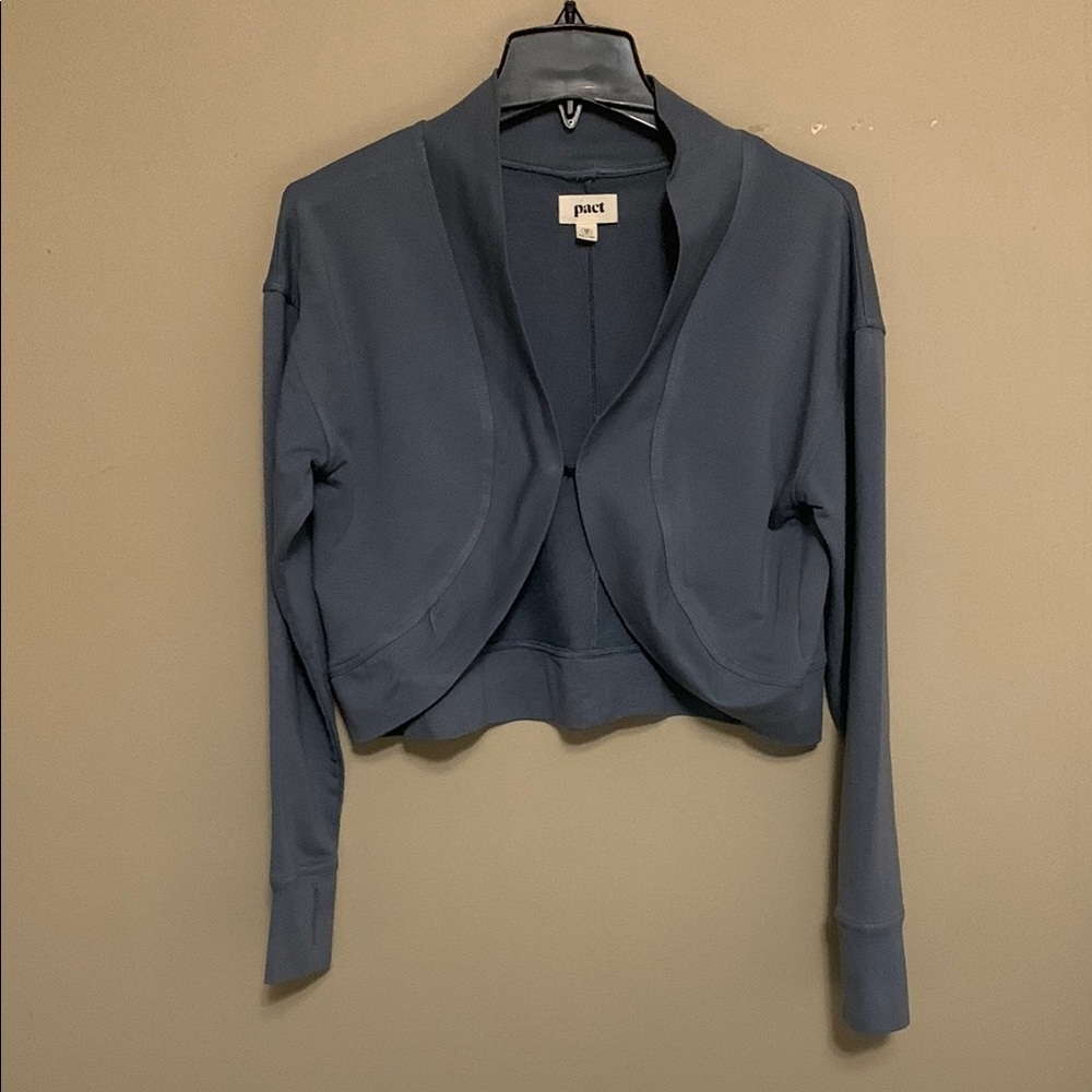 Pact Organic Women's Bolero Open-Front Shrug Cropped  Blue-Grey Cardigan XS/S